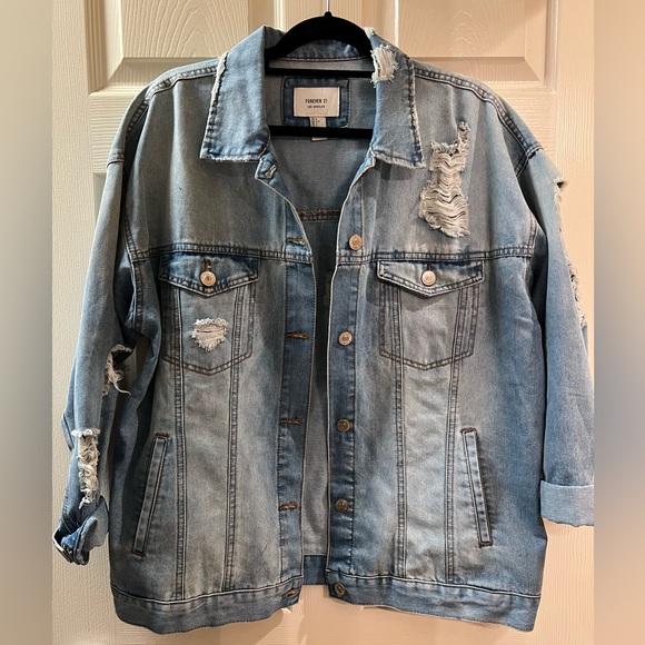 Forever 21 Los Angeles, Distressed Oversized Denim Jacket Size L - Picture 4 of 5